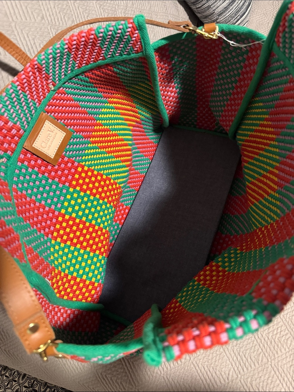 Clare V Multicolor Woven Tote with Tan Leather Handles - Picture 4 of 4